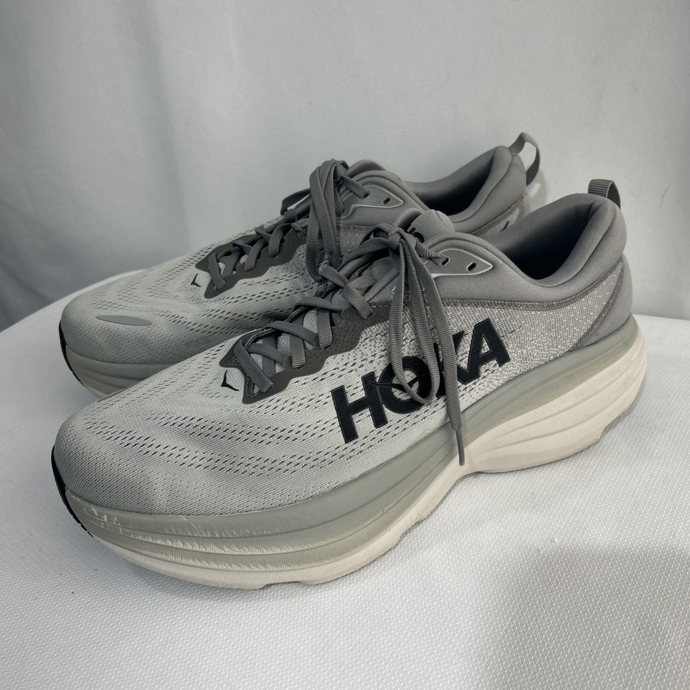 Hoka Bondi 8 Shoes Mens Size 13 2E US Wide Lace Up Run Running Gym Gray Used